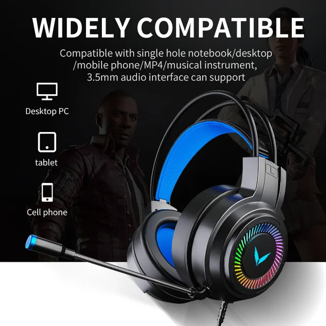 G58 G60 Cuffie da gioco 7.1 Stereo SVirtual Surround Bass Cuffie con microfono Luce LED per computer PC Gamer Pieghevole 3