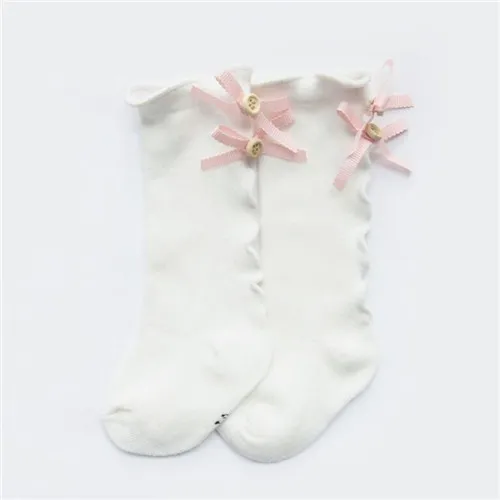 Детские носки брюки до колена для малышей хлопковые кружевные детские носки для маленьких девочек гетры для девочек, носки с бантом для маленьких девочек - Цвет: Белый