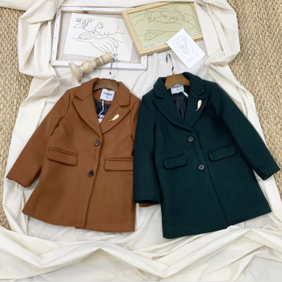 

Winter Jackets Boys Solid Woolen Baby Boy Trench Coat Lapel Kids Outerwear Coats For Boy Windbreaker