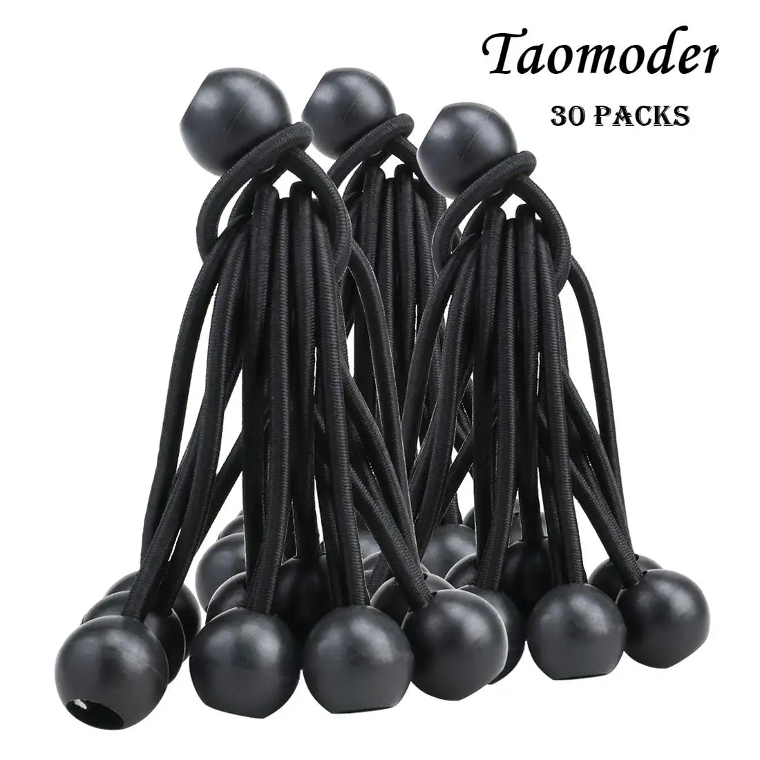 

30 PCS Bungee Balls Hair Accessories Taomoder Black Cord HeavyWeight 4 inches Tarp Bungee Cords Tie Down Straps