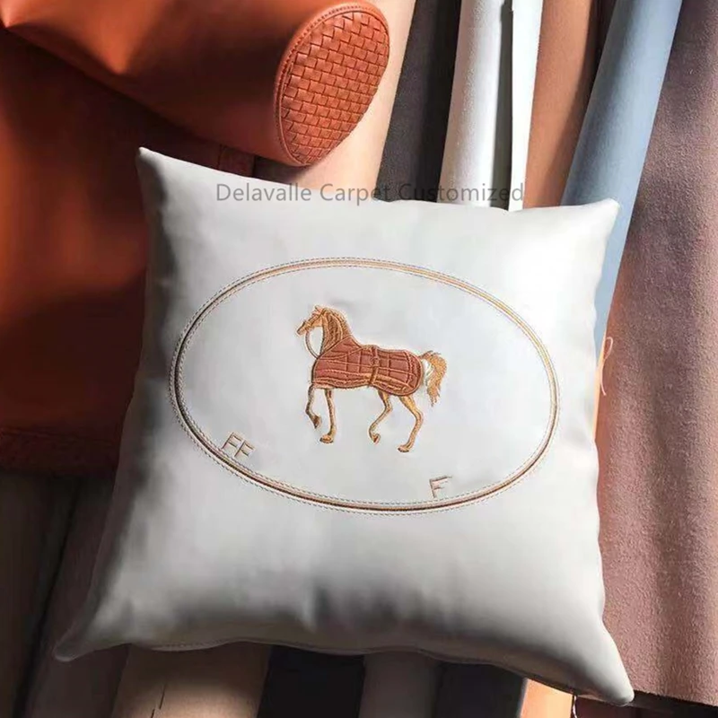 Европейский Стиль искусственная кожа наволочка Подушка для офисного дивана FF логотип Роскошный рисунок лошади подушка/Подушка