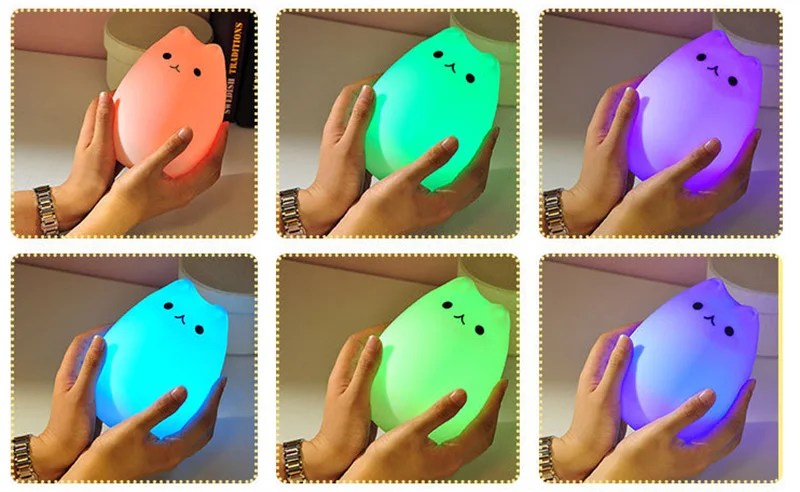 USB Перезаряжаемый 7 цветов милый мультяшный светильник в форме кота, мягкий силиконовый ночник, светильник для детей, подарки, декор комнаты