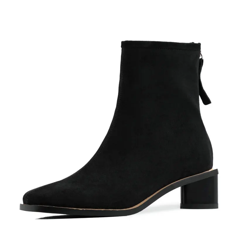 Black Suede QUTAA/ квадратный Обувь на среднем каблуке Женская обувь Острый носок натуральная кожа+ из искусственной кожи, крутой, зимние байкерские ботинки, мотоциклетные повседневные ботильоны Большие размеры 34–39 - Цвет: Black Suede