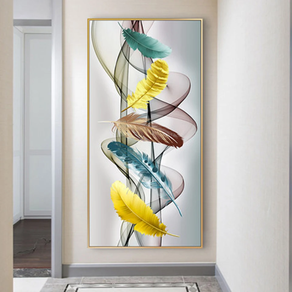 Modern minimalist home entrance diamond painting abstract feather diamond cross stitch light luxury vertical diamond embroidery