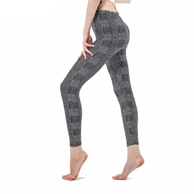 Women Leggings Grid Print Exercise Fitness Leggins Elasticity Plaid Push Up Legging Female Sexy Trousers Pants tights for women