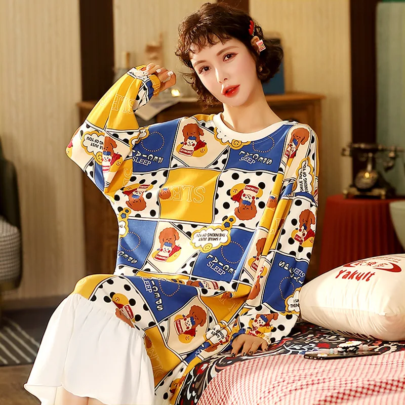 

2020Spring and Autumn New Women's Nightdress Long Sleeve Loose Home Service Sleep Tops Sexy Sleepwear Women Nightgown Night Gown