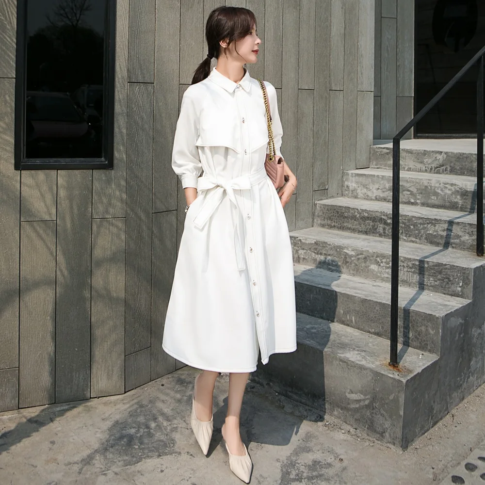 

Photo Shoot 2019 Spring And Summer New Style Korean-style Fashionable WOMEN'S Dress Retro CHIC Wind Fold-down Collar Waist Huggi