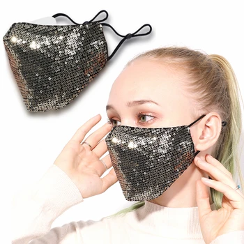 

1PCS Bling Bling Sequins Protection Mask New PM2.5 Dustproof Mouth Mask Washable Reuse Face Mask Elastic Earloop Mouth Mask