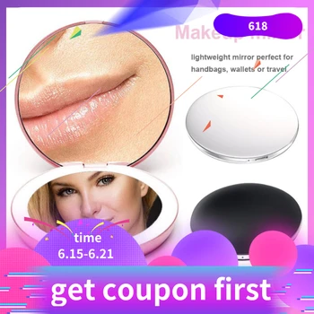 

LED Light Mini Makeup Mirror Compact Pocket Face Lip Cosmetic Mirror Travel Portable Lighting Mirror 1X/5X Magnifying Foldable
