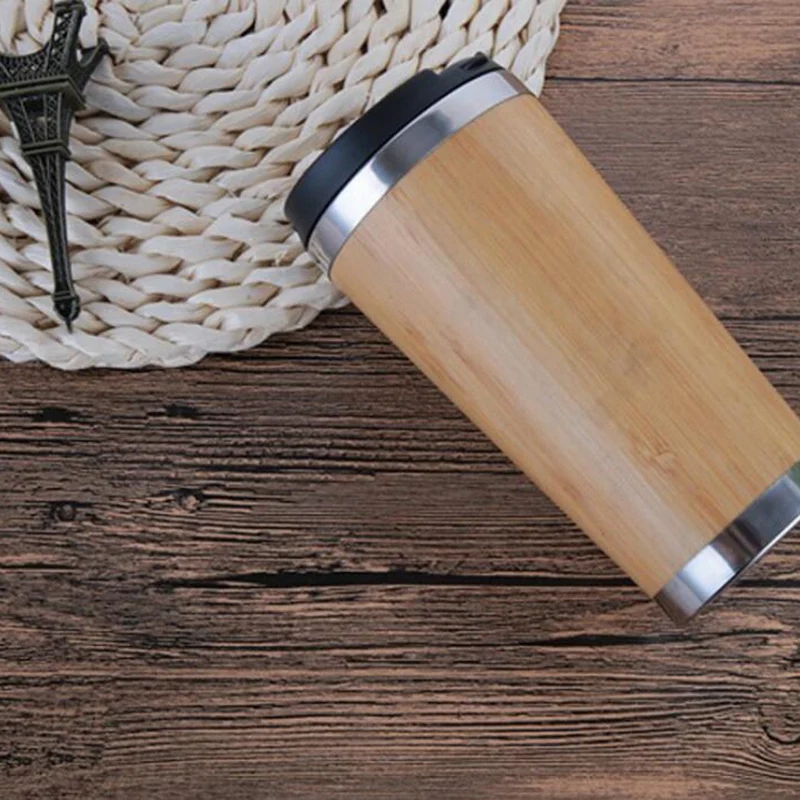 450Ml Bamboo Coffee Cup Stainless Steel Coffee Travel Mug With Leak-Proof Cover Insulated Coffee Accompanying Cup Reusable Woode