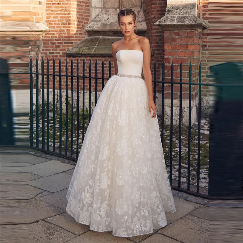 

Sweetheart Lace Skirt A-Line Women Wedding Dress Lace Up Bridal Gowns Floor Length 2021 Customized Formal Princess Robe