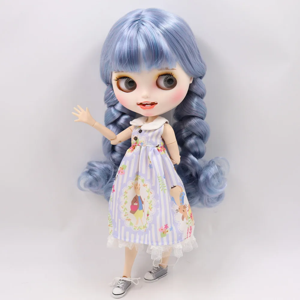 Ледяной обнаженный Blyth кукла No. BL6227/1049 синий микс фиолетовые волосы резные губы открытый рот матовые индивидуальные лица соединение тела 1/6 bjd
