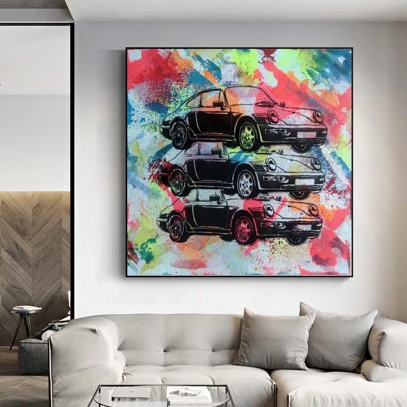 Watercolour Graffiti Luxury Sport Car Picture Abstract Wall Art Prints
