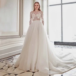 Scoop Full Sleeve Wedding Dresses for Women 2022 Detachable Train Sweep/Brush Train Bridal Gowns Lace Dress свадебное платье