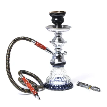 

Portable Black Shisha Pipe Glass Base Hookah set with Ceramic Bowl Synthetic Leather Hose Metal Charcoal Tongs Chicha Narguile