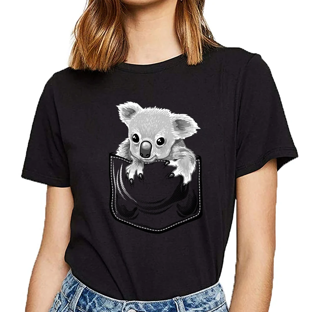 Женская футболка с карманом koala белая короткая круглым вырезом|Футболки| |