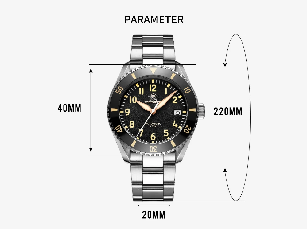 Addies Dive NH35 Automatic Watch One-way Rotating Ceramic Ring 316L Stainless Steel Watch Sapphire Crystal 200m Waterproof Watch