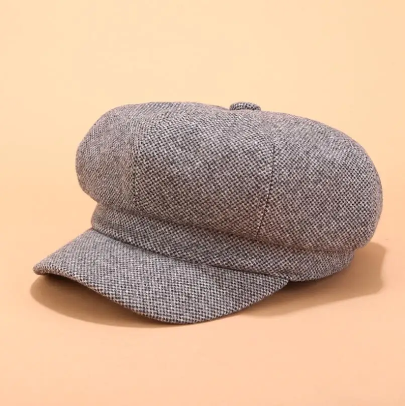 Высококачественная однотонная осенне-зимняя модная восьмиугольная кепка унисекс, кепка в британском стиле, простые шерстяные кепки, женская кепка с козырьком - Цвет: grey