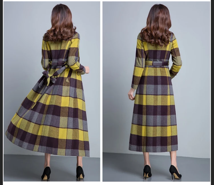 Casaco feminino, длинное осенне-зимнее шерстяное пальто, женское повседневное клетчатое пальто с цветочным принтом, толстое теплое пальто на пуговицах с карманом