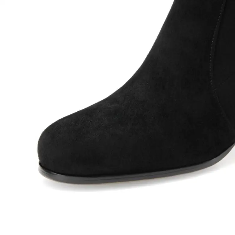 RIZABINA/женские сапоги до середины икры; зимняя теплая обувь на меху из натуральной кожи; женская обувь на высоком каблуке; модные стразы в этническом стиле; Размеры 33-40