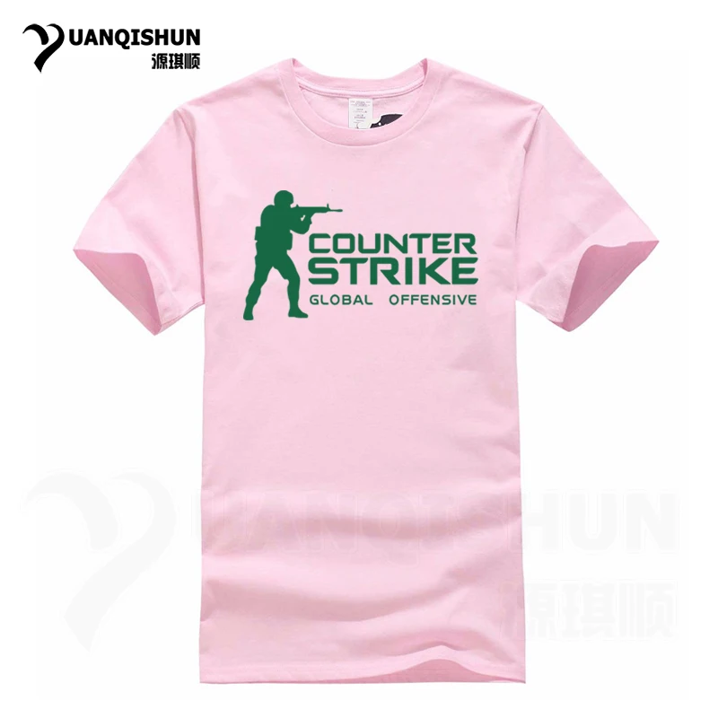 YUANQISHUN, брендовая футболка CS GO, футболка, Counter Strike Global offency, CSGO, Мужская футболка, повседневные игры, команда, забавная футболка, летние топы - Цвет: Pink  1