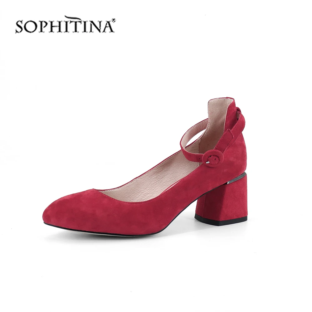 SOPHITINA/удобные туфли-лодочки с пряжкой; высококачественные элегантные женские замшевые туфли с круглым носком; однотонные туфли на квадратном каблуке; новые туфли-лодочки; C246