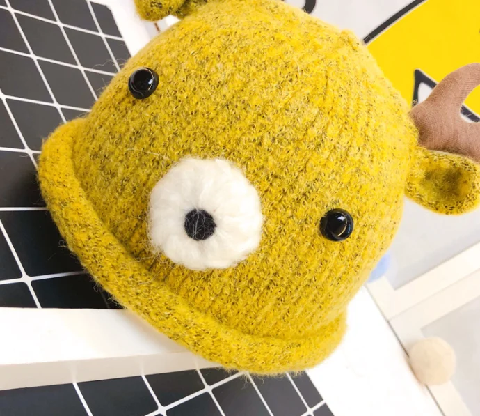 yellow Детская зимняя шапка, Новая Детская шерстяная шапка, теплая вязаная шапка для младенцев, детская шапка с оленями - Цвет: yellow