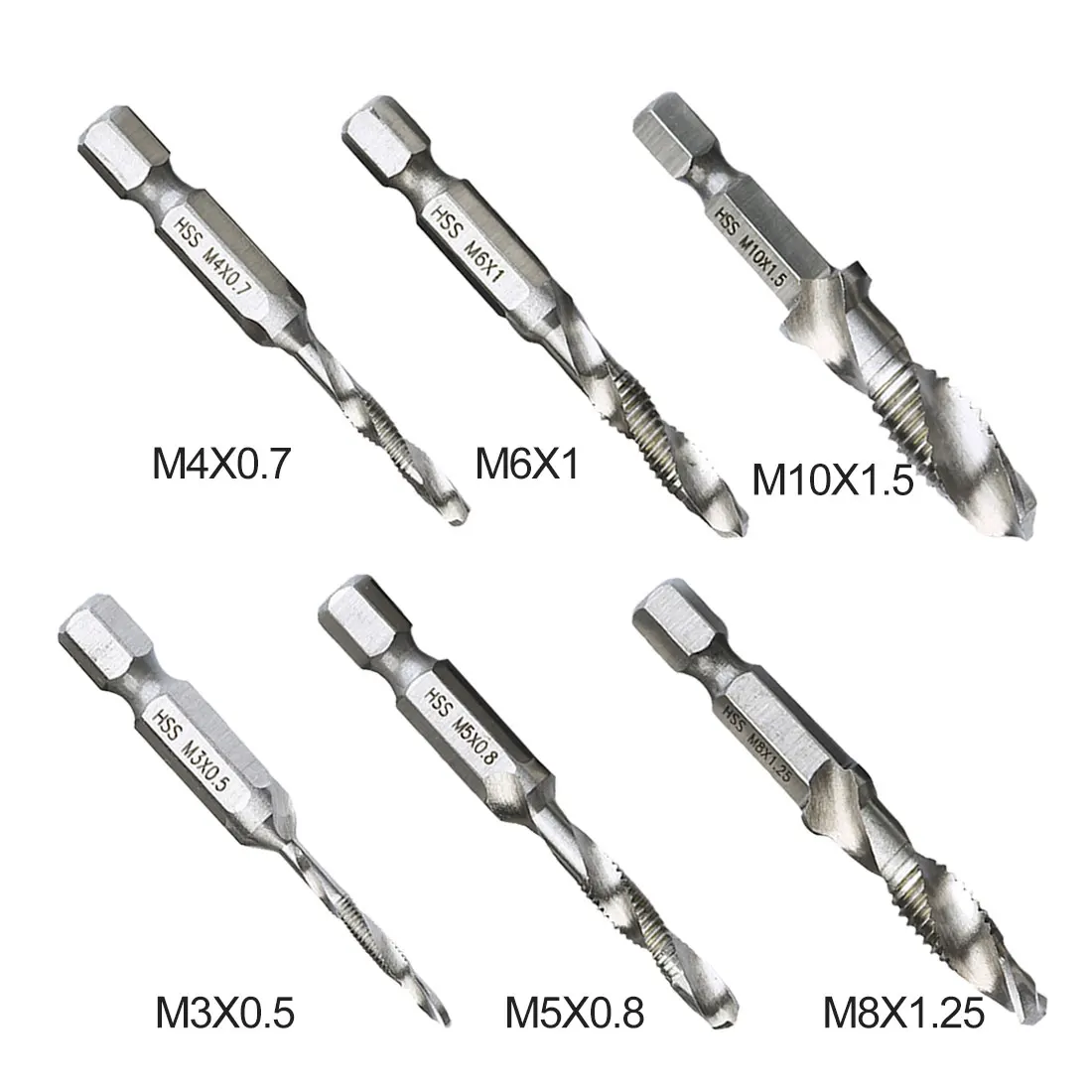 1/4" Hex Shank Drill Bit HSS Screw Tap Drill Bits HSS Taps Countersink Set Metric Composite Tap Drills M3/ M4/ M5/ M6/ M8/ M10