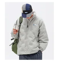 

Down jacket men's 2021 winter new solid color loose stand collar versatile warm plush cotton coat casual coat men's wear