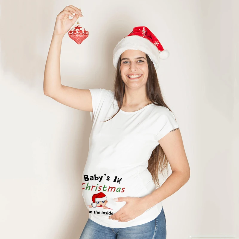 Tops Maternity-T-Shirts Pregnancy-Anouncement Funny Print Merry-Christmas Best-Gifts