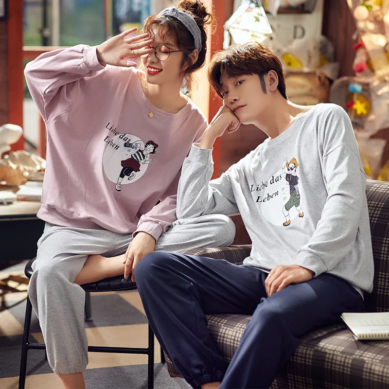 

Couples Autumn & Winter Pajamas Cotton Long Sleeve Spring Fashion for Men And Pure Cotton Korean-style-Outer Wear Convention Tra