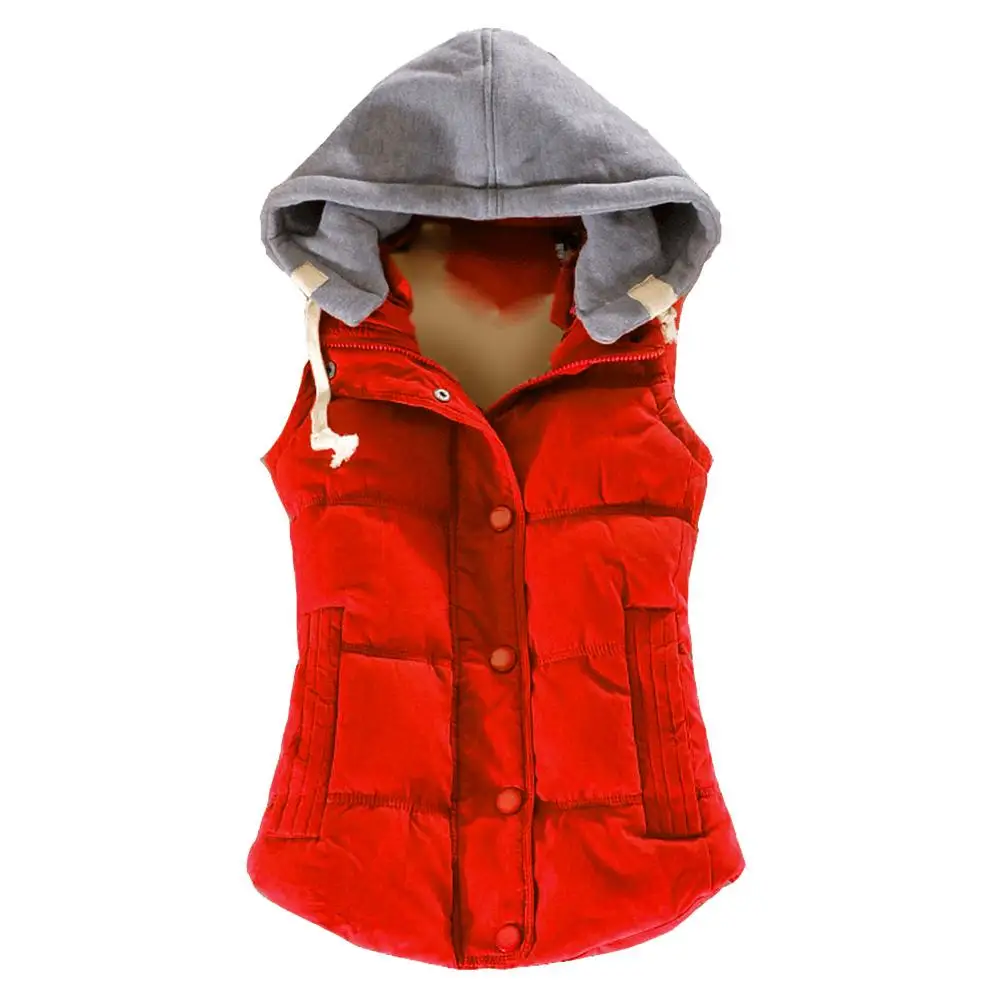 Autumn Winter Women Plus Size Warm Down Vests Women Thick Hooded Waistcoat with Detachable Hood