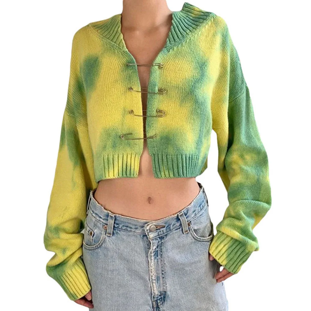 

hunter-wish Fashion Woman Sweaters Tie Die Pastel Cardigan Button Up Knitted Korean Style Lose Weight Tops Fuzzy Warm Female