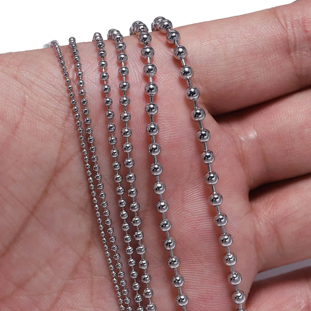 Stainless Steel Necklace 1 Meter 1.2mm-10mm with 5pcs Connectors for Pendant Dog Tags