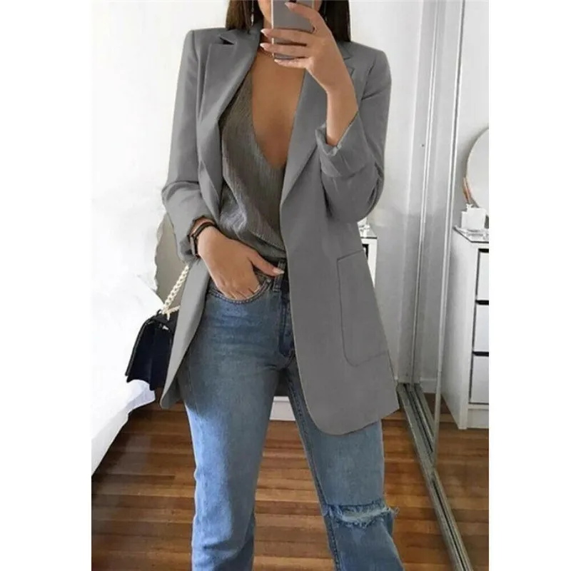 Fashion Slim Blazers Women Autumn Suit Jacket Female Work Office Lady Suit Black with Pockets Business Notched Blazer Coat New