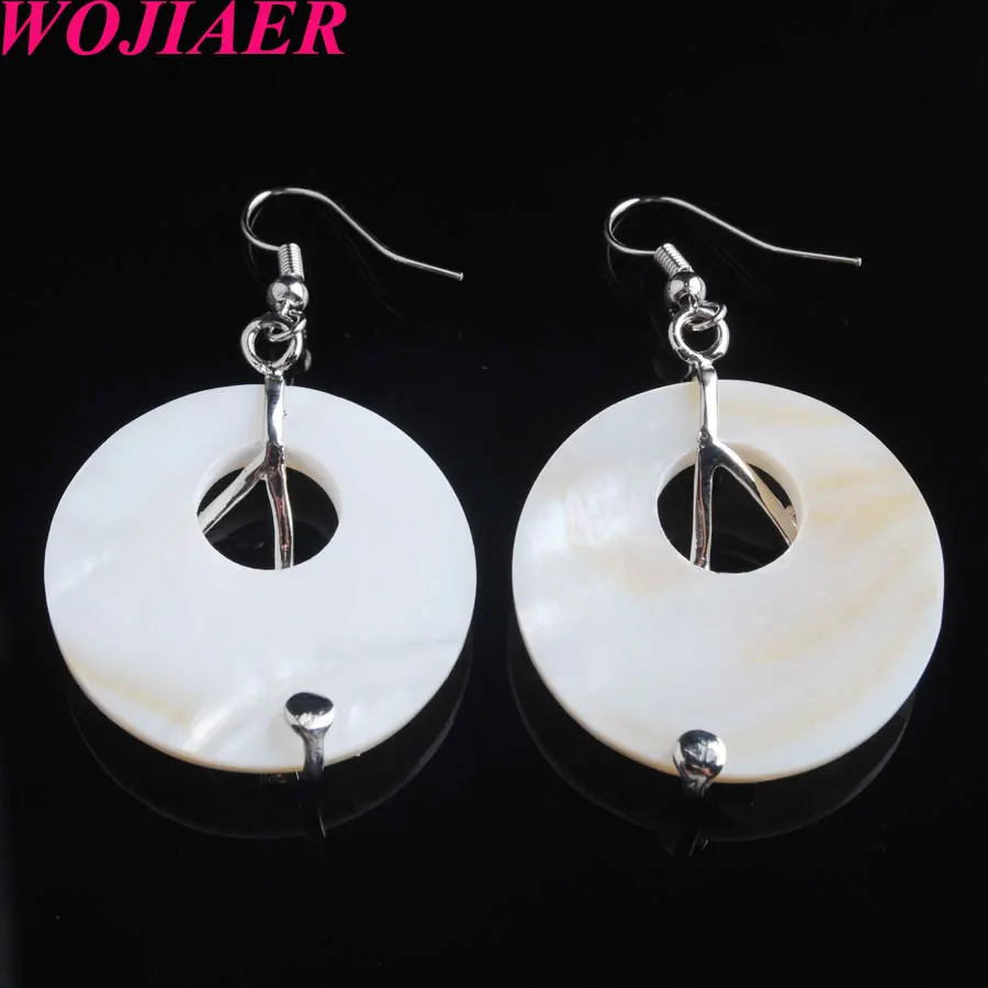 WOJIAER Fashion Hollow Women Dangle Drop Earrings Natural Donut Mother of Pearl Shell Flower Crystal CZ Jewelry Earrings PBV909