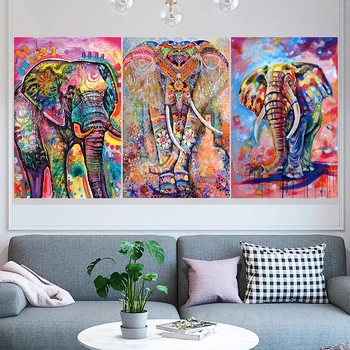 

3 Pcs/set Colors Elephant Abstract DIY Diamond Paintings Full Drill Square/Round 5D Diamond Painting Mosaic Needlework Paintings