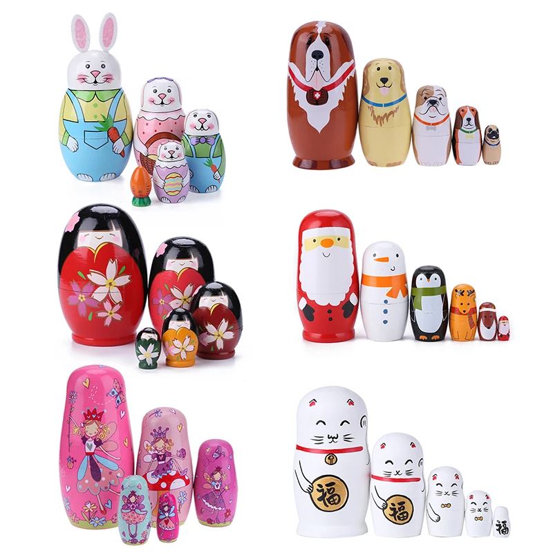 Nesting Dolls Wood Babushka Russian Handmade for Kids Gifts Crafted Home-Decor 1set