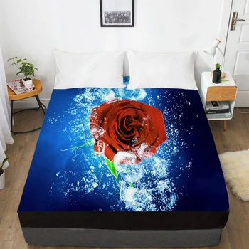 

3D Bed Sheet with Elastic Fitted Sheet Double Mattress Cover 135/160/180/200/90x200 Bedding ice rose