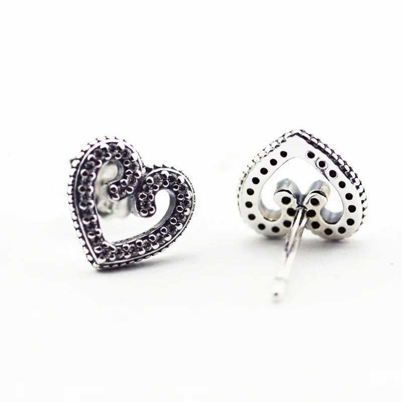 Heart Swirls Stud Earrings Clear Cz 925 