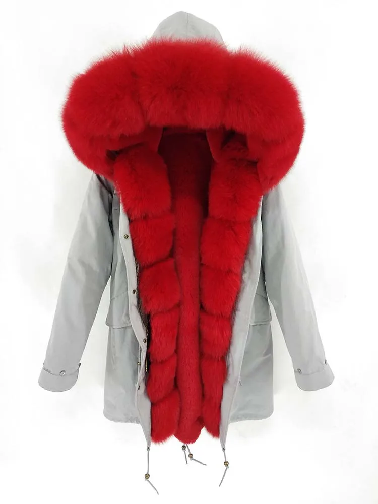 Зимняя куртка Женская водонепроницаемая длинная парка натуральный мех пальто натуральный Лисий меховой капюшон, воротник теплая верхняя одежда Уличная съемная - Цвет: 13