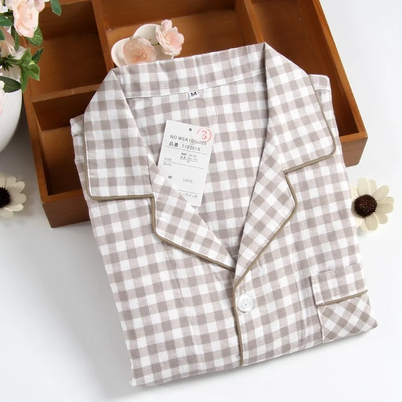Pajamas set man pajamas set men's short-sleeved summer cotton yarn nightwear plaid turn-down collar men pajama sets plus size