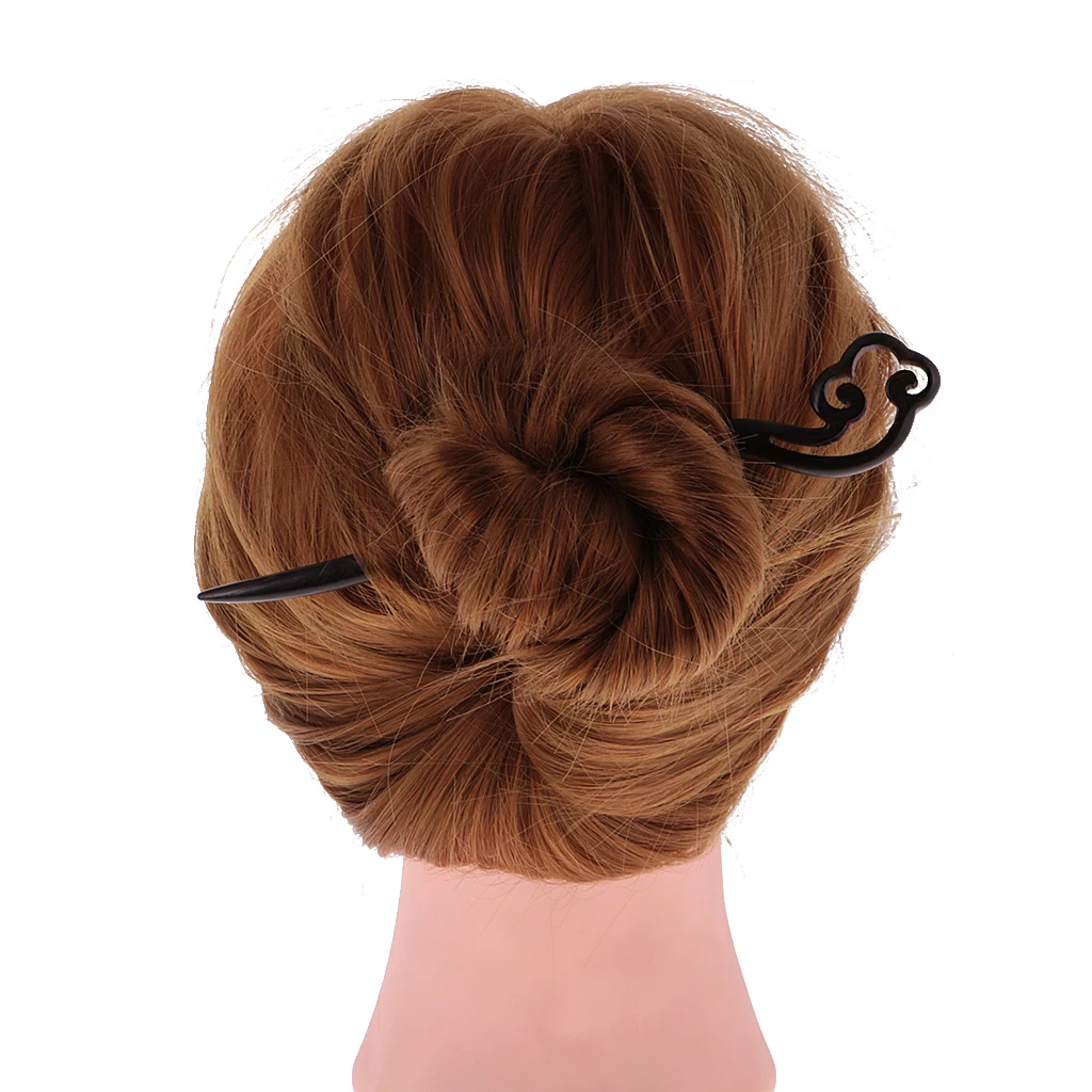 6 Pieces Chinese Classical Women Hair Clip Handmade Black Sandalwood Hair Stick