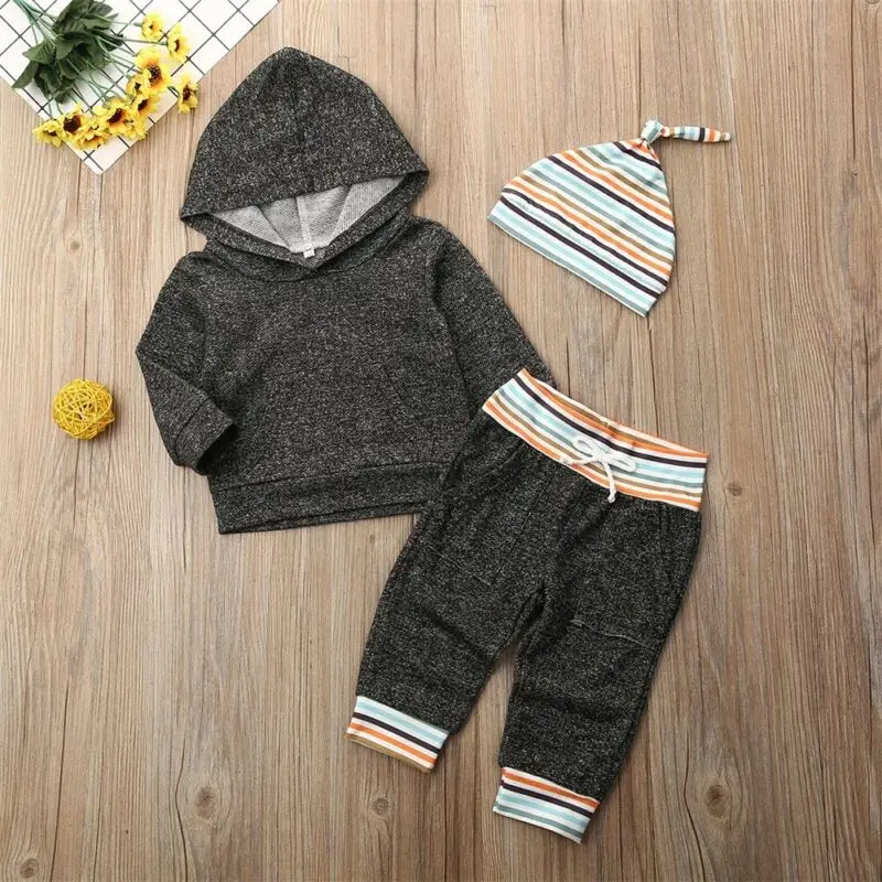 3 предмета, толстовки с длинными рукавами для новорожденных и маленьких мальчиков рубашка с длинными рукавами топ и штаны комплект одежды с шапочкой, от 0 до 24 месяцев