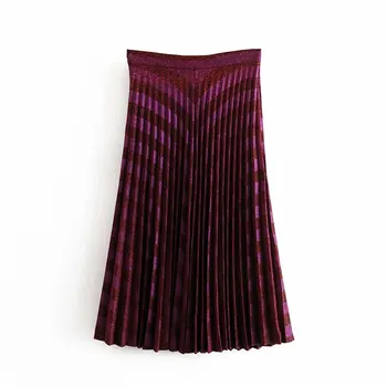 

2020 womens england style vintage office skirts ladies high waist shine pleated midi skirt fashion new chic long skirts