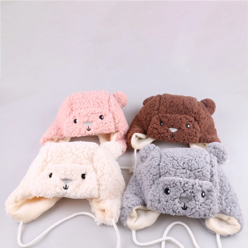 Baby winter Hat Cute Bear Baby Earmuffs Hats Winter Velvet Warm Infant Caps Cartoon Soft Beanie Cap for Baby Boys Girls 1-3Y