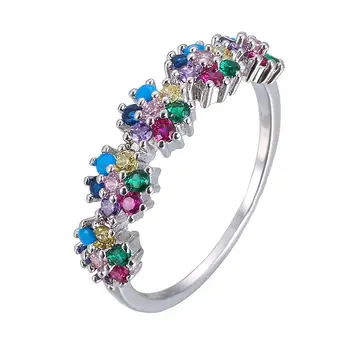 

Fashion cute multicolor crystal zircon diamonds gemstones rings for women jewelry bijoux party accessories flower bague gifts