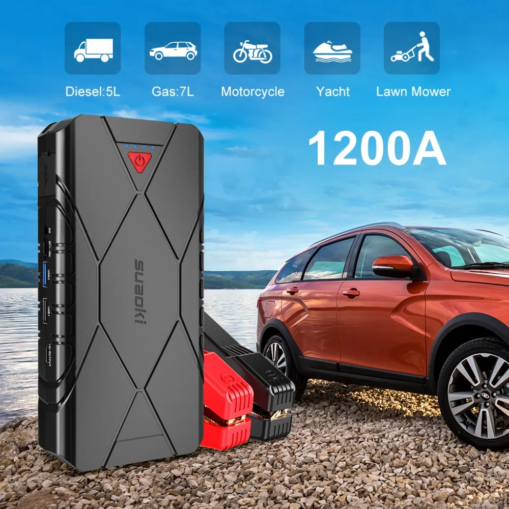 SUAOKI U18 1200A пиковый 16000 мАч портативный стартер 7.0L газ 5.0L дизельный двигатель с QC3.0 выход умный аккумулятор зажим светодиодный светильник
