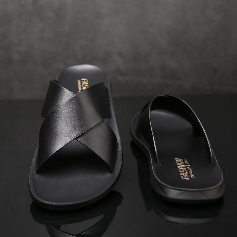 Ceny Merkmak 2020 letnie sandały męskie skórzane klasyczne rzymskie pantofle z odkrytymi palcami Outdoor Beach gumowe letnie buty Flip Flop Water sandał