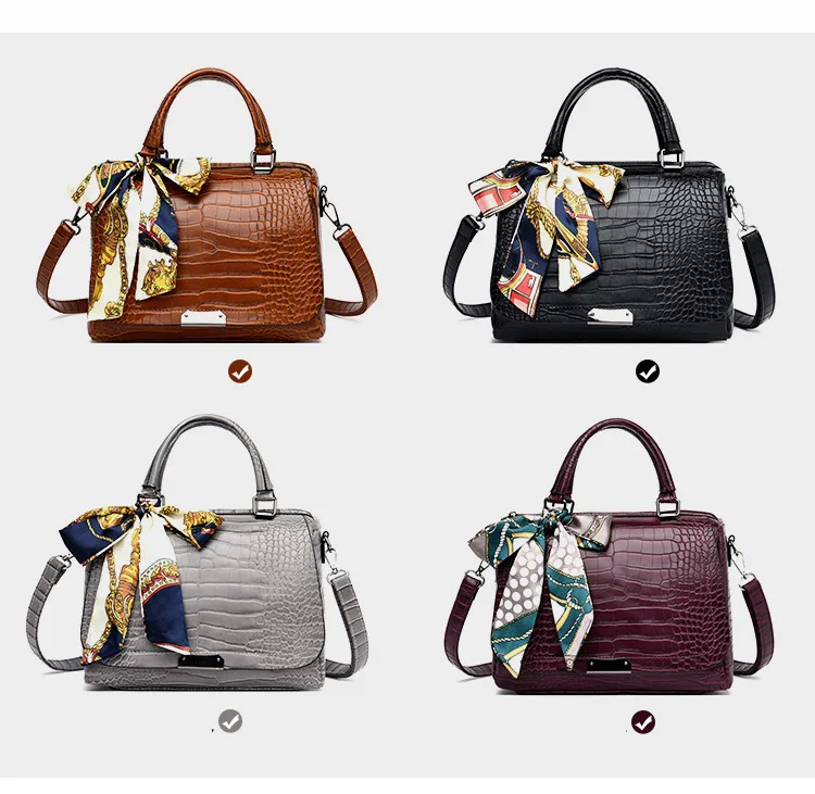 Ladies Faux Crocodile Print Handbags Vintage PU Leather Crossbody Bags Women Luxury Brand Satchels Purse Black Brown Gray Purple (4)